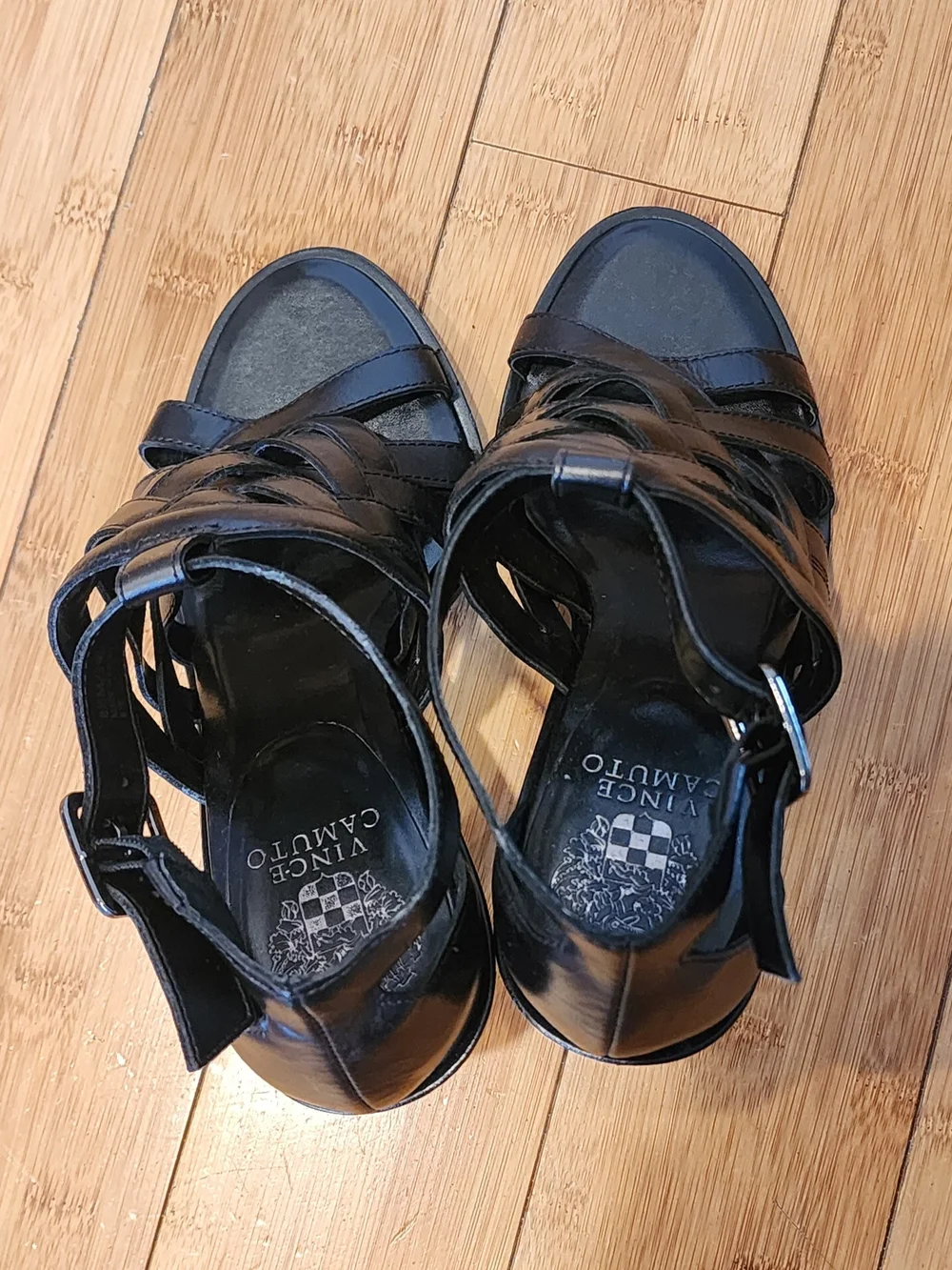 Vince Camuto Black Woven Leather Ankle-Strap Heels 8/5